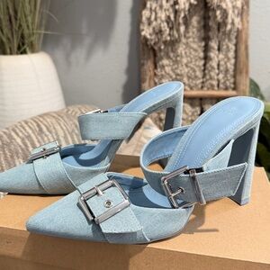 Bershka Light Blue Buckle Pumps - Size 40